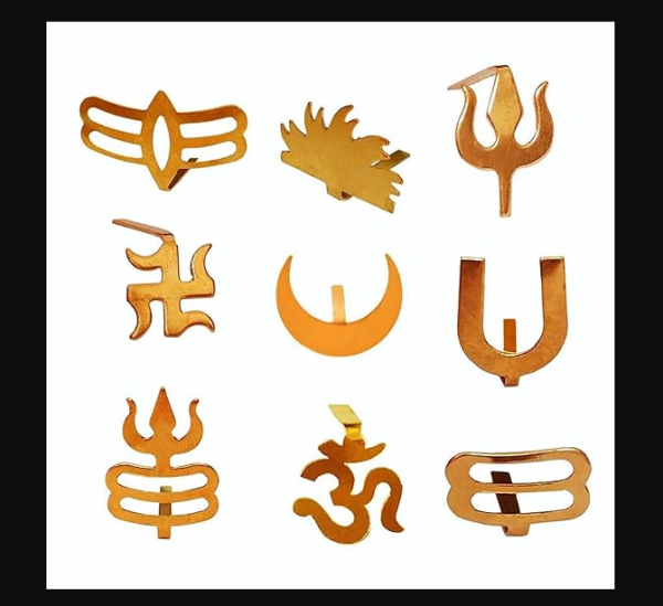 Pack of 9 Chandrakor/Om/Swastik/Shiva Netra/Surya/Trishul/Mauli/Tripindh with Trishul/Tripindh Bindi Teeka Tool Spiritual Charm Forehead Tilak Deity Ornaments for Men Women