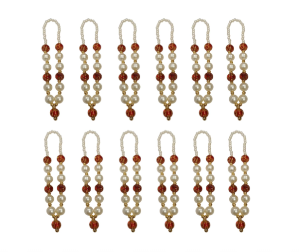 Mala Set of 12 Piece, Handcrafted Pearl and Red Gold Crystal Bead Garland, 4 inch/10.2 cm Traditional Mala for Dieties, God Idols, Statue, Figurines, Murti