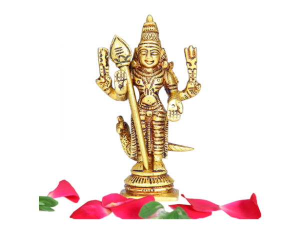 Murugan Idol Brass Mini | Mini Lord Murugan Statue | Karthikeyan Idol | Mini Murugan Silai Brass 8 CM Height Brass Gold Colour 1 Piece, Religious