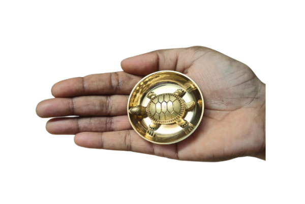 Feng Shui Tortoise for Good Luck | Brass Tortoise with Plate, Small Size, Brass, Gold Colour, 1 Set, Religious