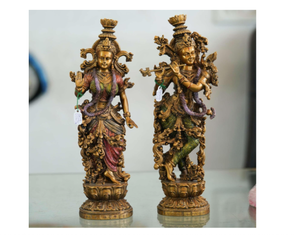 Radha Krishna Statue Couple Statue God of Lovers, Temple Gifts for Mother Handmade Radha Krishna Copper Finish Divine Love