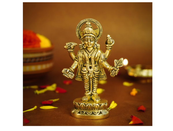 100% Pure Brass Dhanvantari Murti | Lord Dhanvantri Idol | Dhanwantari Idols | God of Health, Healing, and Ayurvedic Medicine | Incarnation of Lord Vishnu | Worshipped On Dhanteras Specially