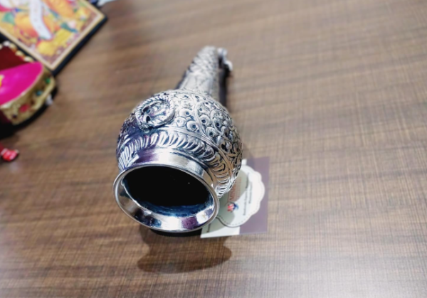 German Silver Gaumukhi Shringi Jal Abhishek Patra for Rituals & God Bathing Pot - Size: (12" L x 4" W) – Spiritual Vessel for Pooja and Temple