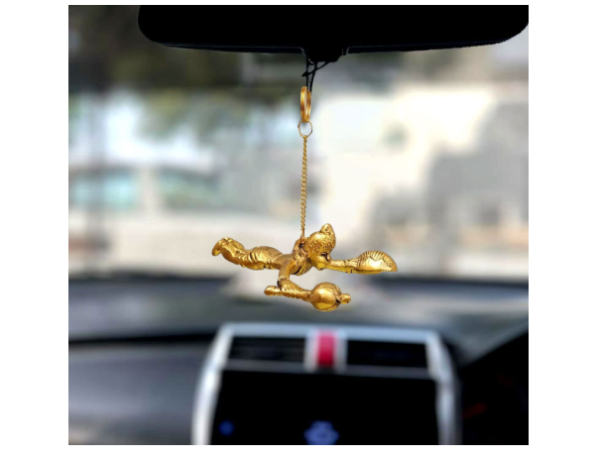 Metal Flying Hanuman for Car Door Window Hanging, Metal Hanuman Ji Idol for Car Dashboard Hanging (5 Inches Height, Golden)
