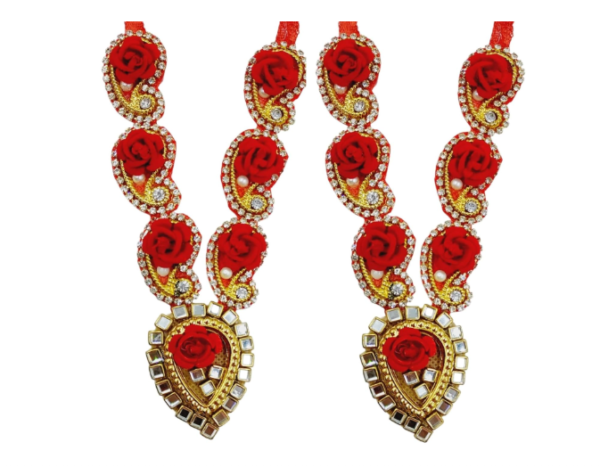Red Mala for God Idol, Garland Haar for God Murti Idols, Small Mala for Statue, Figurines, Set of 2