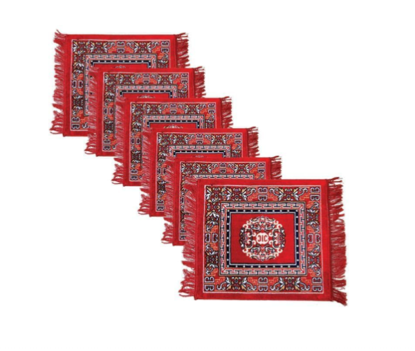 Asana for Puja Set of 6 Traditional Asana for Puja - Soft Velvet Aasan for Pooja | Prayer | Sitting | Meditation - Small Carpet Mat Rug for Floor - Maroon Color