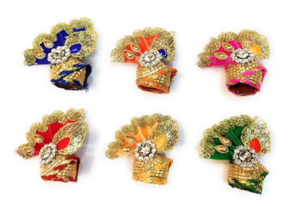 Bal Gopal Krishna Laddu Gopal Pagdi Mukut Set Combo-6 | Bhagwan Vastra Dress (Size no-0-6 ))