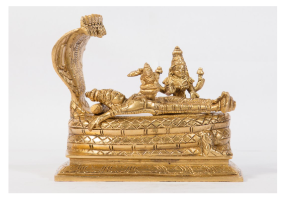 Hindu God Lakshmi Narayan Idol Vishnu Laxmi Statue Sculpture Hand Made Showpiece – 15 cm (Brass, Gold)