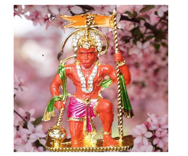 Hanuman Ji Ki Murti with Gada Sitting Lord Balaji Bajrangbali Sankat Mochan Bhagwan Idol for Temple car Dashboard Home Decor Statue Gift Small Size Idol 3 Inch [Brass]