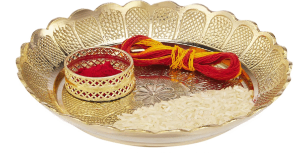 Puja Thali/Bhog Thali for Worship, Flower-Engraved Design (Brass, Gold Colour, 6.5 Inches)