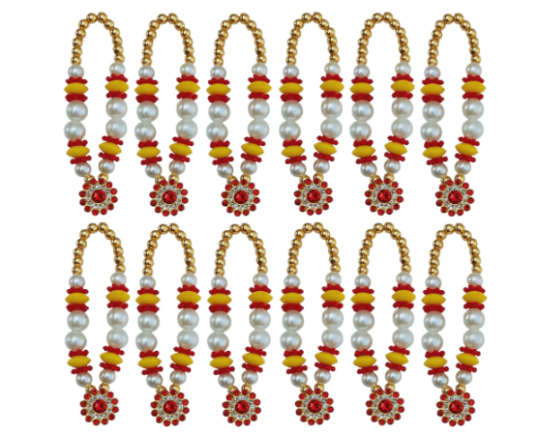 Snabs Jarkan Moti Mala for God Idol Beautiful Garland Haar Mala for Bhagwan/God Murti Idols, Small Mala for Statue, Set of 12