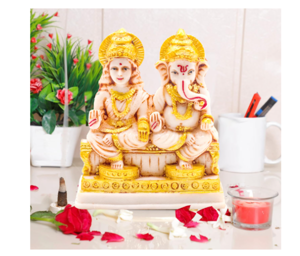 Ganesha Laxmi Lakshmi Ganesh Bhagwan Lakshmi Idol Sitting on SinghasanStatue for Home Office Success Entrance Décor Diwali Pooja Good Luck Gift