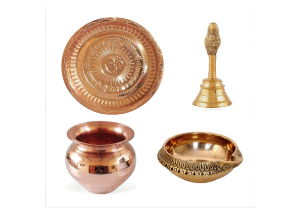 Copper Copper Puja Thali with Garuda Ganti Bell Lota and Deepak Set of