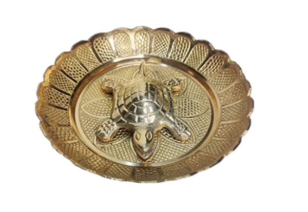 PujaSamadhaan Brass Vaastu Fengshui Tortoise Turtle Kachua for Good Luck With Thali for God Pooja (220)