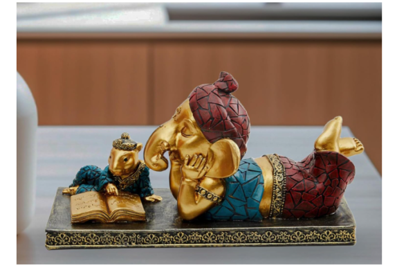 Lord Ganesha with Mushak Statue for Pooja Room, Home Decor, Ideal for Any Space (Polyresin)