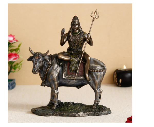 Shiva on Nandi The Bull Statue - Hindu God of Divine Energy and Supreme Destroyer of Evil Sculpture in Premium Cold Cast Bronze