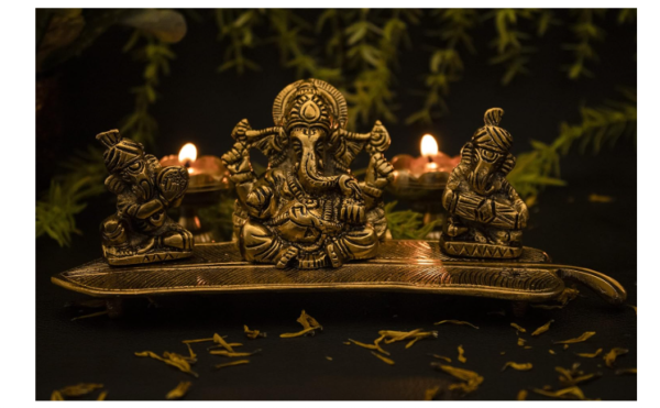 Gold Finished Action Musical Ganesha Brass God Idol Statue Idol Statue Showpiece For Home Office Figurine Religious Pooja Gift Living Room Decoration Home Décor, 6.3 Centimeters