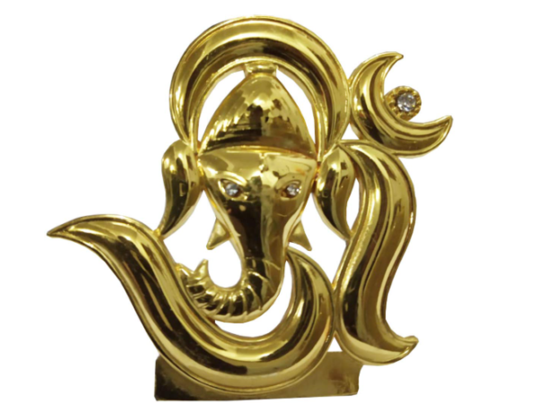 Metal Om-Ganesha Statue for Car Dashboard Home Temple Shop Counter (10667)