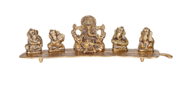 Copper Plated Musical Ganesh God Idol Statue Oxidized Finish with 2 Piece Jyot with Beautiful Velvet Box Packing and with Carry Bag (8H x 28W x 6L Centimeters)