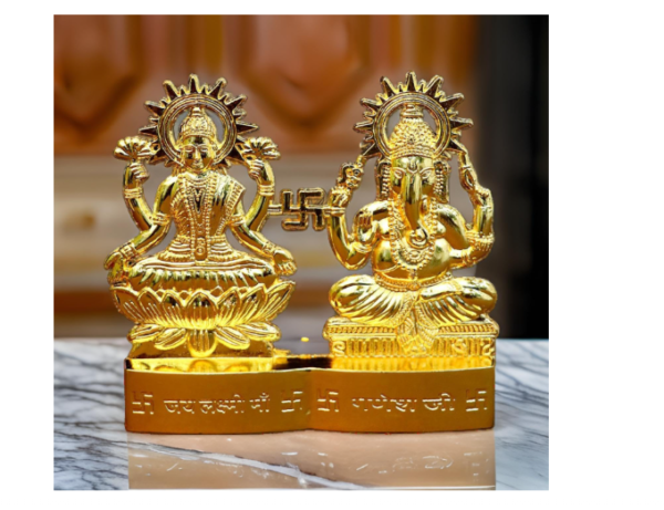4 inch God Laxmi Ganesh Metal Figurine Statue Idol murti Set for Home Decoration Laxmi Ganesh Statue Car Dashboard Diwali Festival Pooja Diwali Gift Showpiece Items (Pack of 1)