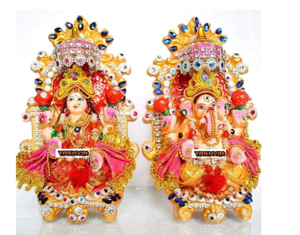 Clay Laxmi Ganesh Ji Idol for Diwali Puja Eco Friendly Pair for Home Office Diwali Puja Religious God Handmade Terracotta Colorful Mitti Clay Sculpture Statue-_@YU1062