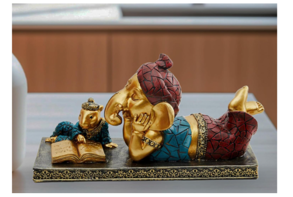 Lord Ganesha with Mushak Statue for Pooja Room, Home Decor, Ideal for Any Space (Polyresin)