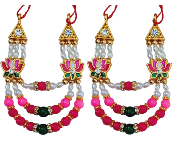 Meenakari Lotus Moti Mala for God Idol Beautiful Small Garland Haar Mala for Bhagwan/God Murti Statue, Set of