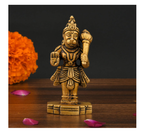 Standing Hanuman Unique Design with Square Base for Desk, Car, and Home Decor Blessing Murti Bajrangbali with Gada Bhagwan Statue