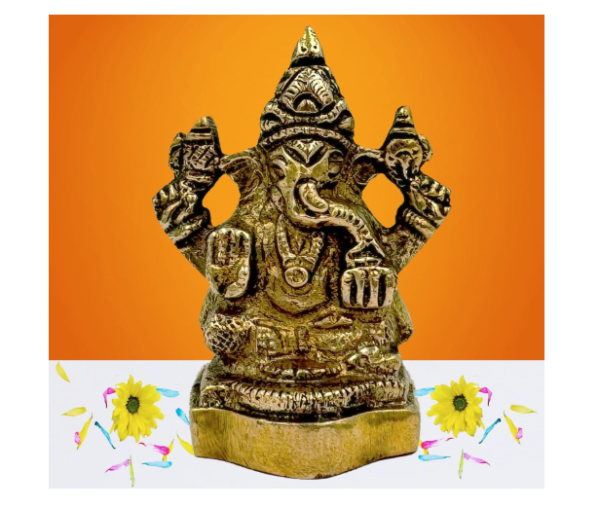 Lord Ganesha Idol (5.6cm, 145 Gram) Ganesh Murti Unique Design for Temple, Office Desk, Car Dashboard, Home Decor, Puja & Gifting | Ganpati Antique Idols Showpiece Statue