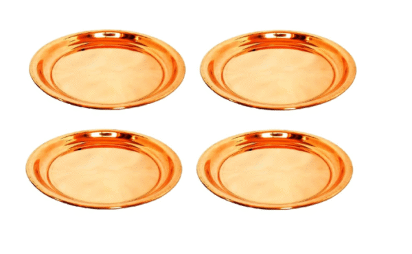 Traditional Design Handmade Pooja Diya Plate/Pital Thali for Puja harathi Aarti thali Ceremony Articles Small Bhog/Prasad Prasadam Prashad Thali Copper Size 7.5 cm Set of 4 Pcs.