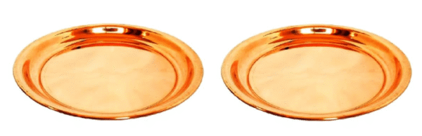 Traditional Design Handmade Pooja Diya Plate/Pital Thali for Puja harathi Aarti thali Ceremony Articles Small Bhog/Prasad Prasadam Prashad Thali Copper Size 6.5 cm Set of 2 Pcs.