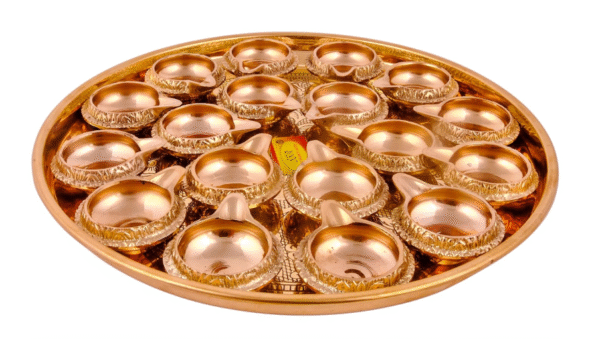 Pure Brass Spacial Puja Thali Set 21 Items, Kuber Diya Thali | Deepak Thali Set for Diwali/Navratra Laxmi Ganesh Ji Pujan - Religious Spiritual Item, Pooja Home Temple