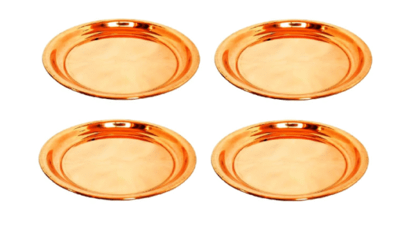 Traditional Design Handmade Pooja Diya Plate/Pital Thali for Puja harathi Aarti thali Ceremony Articles Small Bhog/Prasad Prasadam Prashad Thali Copper Size 7.5 cm Set of 4 Pcs.