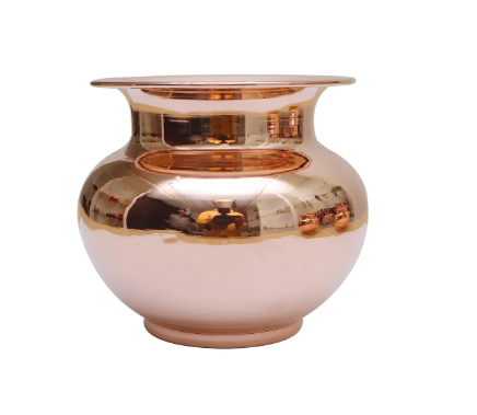 Handmade Pure Copper Kalash/Lota Rounded & Curved Design for Diwali, Pooja, Festival-Home Kumbha Decoration Small Size Set of 1 Pieces