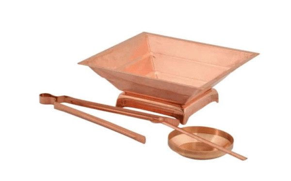 opper Hawan Kund for Ygya Hawan & Pooja Purpose, Religious & Spiritual Item, Pooja Supplies (Hawan Kund+Stand+Achamani+Plate+Chimta)