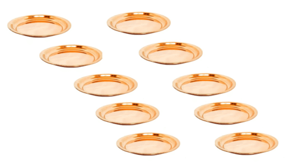 Small Copper/Tamba Pooja Plate, Bhog/Prasad, Prasadam, Prashad Thali, Puja Item, Diya Plate for Pooja Set of 2, Size 4 Inch (6 Plate)