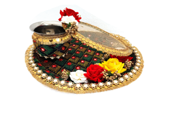 Work Design Decorative Handicraft Karwa Chauth Pooja Thali by Upharkaro